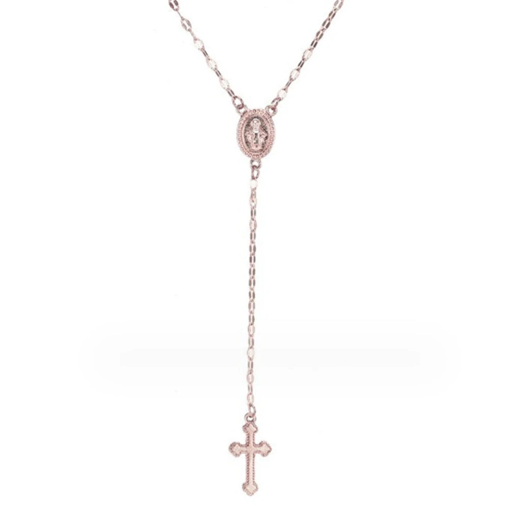 Metal Necklaces with Cross Pendant for Gold and Silver Color Prayer Collar Necklace for Women Men