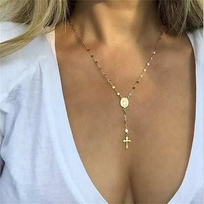 Metal Necklaces with Cross Pendant for Gold and Silver Color Prayer Collar Necklace for Women Men