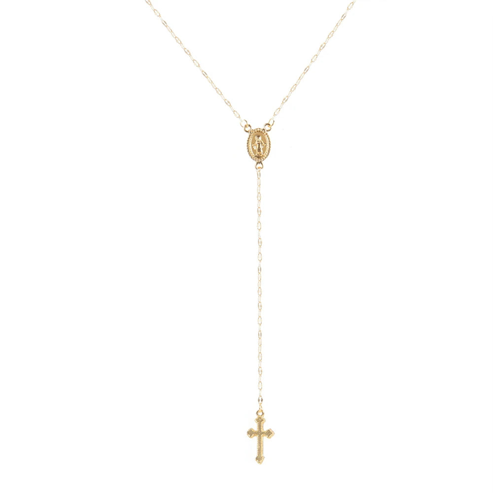 Metal Necklaces with Cross Pendant for Gold and Silver Color Prayer Collar Necklace for Women Men